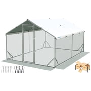 Quictent Large Metal Chicken Coop Run with Nesting Box for 20+ Poultry, Outdoor Walk-in Cage Peak Hen House with Waterproof Roof Cover for Yard Farm