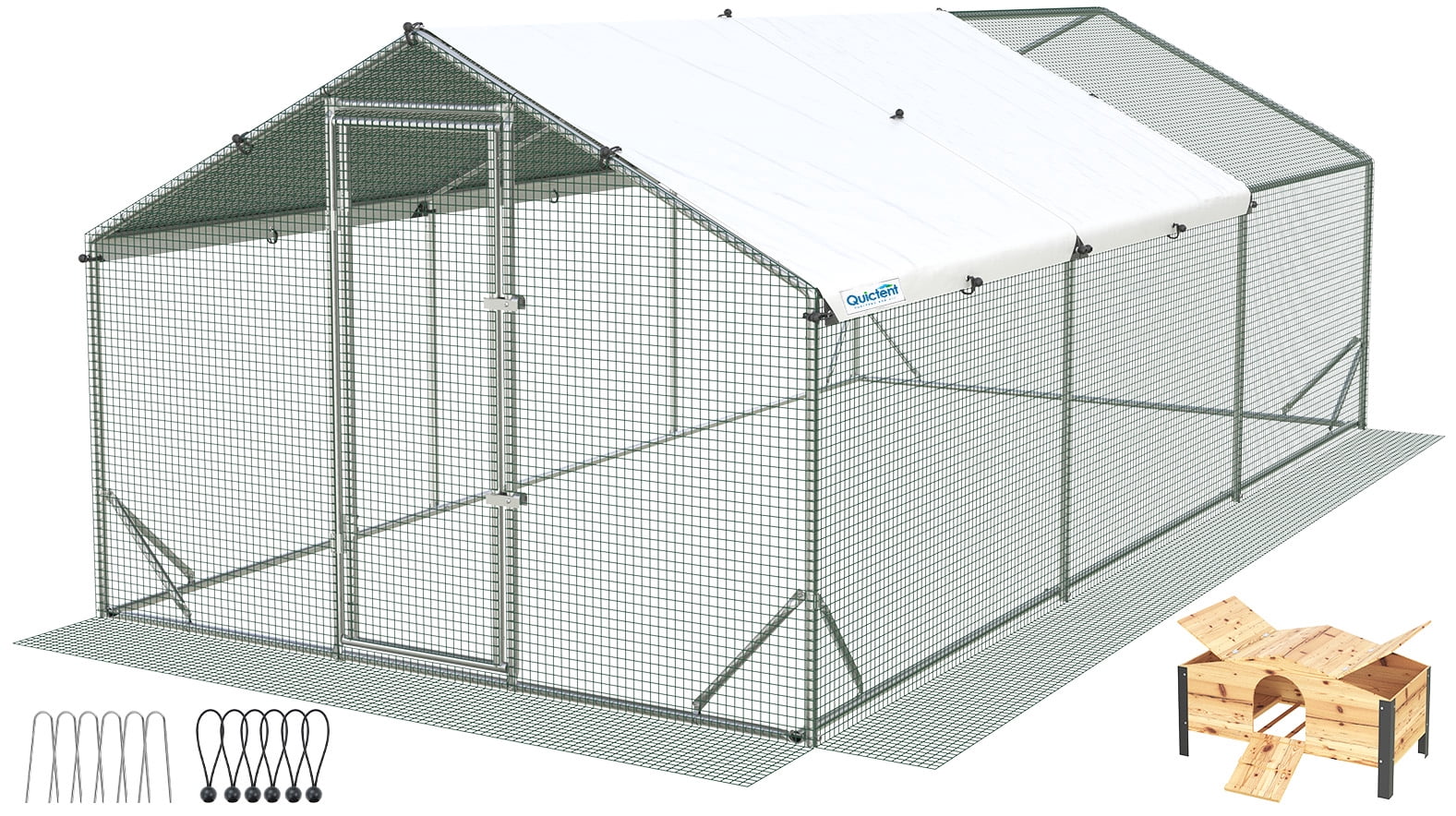 Quictent Large Metal Chicken Coop Run W/Nesting Box for 30+