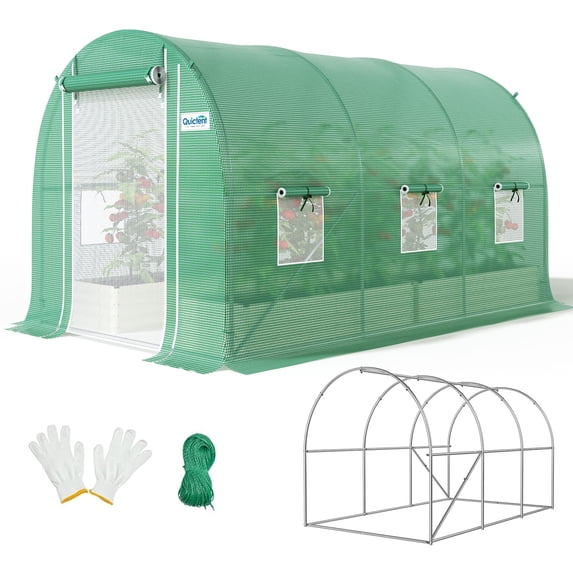 Quictent Portable Greenhouse for Outdoors, 10x6.5x6.5FT Large Walk-in Tunnel Green House for Outside, Heavy Duty Steel Frame Reinforced Cover with Screen Mesh Door Vent, Garden Plant Hot House, Green
