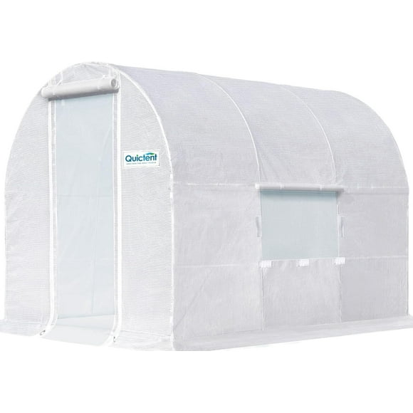 Quictent Portable Greenhouse for Outdoors, 10x7x7FT Large Walk-in Tunnel Green House for Outside, Heavy Duty Steel Frame Reinforced Cover with Screen Mesh Door Vent, Garden Plant Hot House, White