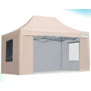 Quictent Privacy 10x15 Ez Pop up Canopy Tent with Sidewalls, Enclosed Outdoor Party Tent Event Gazebo Shelter Waterproof (Beige)
