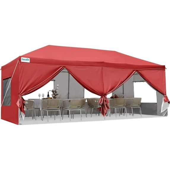 Quictent Privacy 10x20 ft EZ Pop Up Canopy Tent Party Tent Outdoor Event Gazebo with Sidewalls 100% Waterproof-(Burgundy)