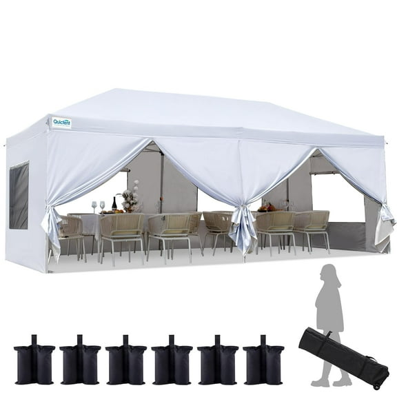 Quictent Privacy 10x20 ft Pop up Canopy with Sidewalls Ez up Canopy Tent Instant Shelter with Mesh Window for Outdoor Event, White