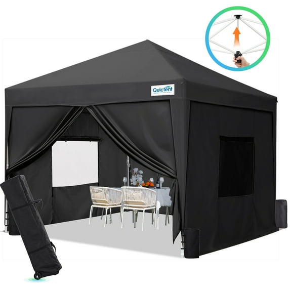 Quictent Privacy 8'x8’Pop up Canopy Tent with Sidewalls Enclosed Instant Gazebo Shelter Waterproof (Black)