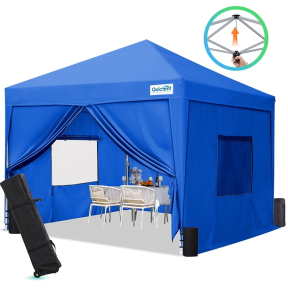 Quictent Privacy 8'x8’Pop up Canopy Tent with Sidewalls Enclosed Instant Gazebo Shelter Waterproof (Royal Blue)