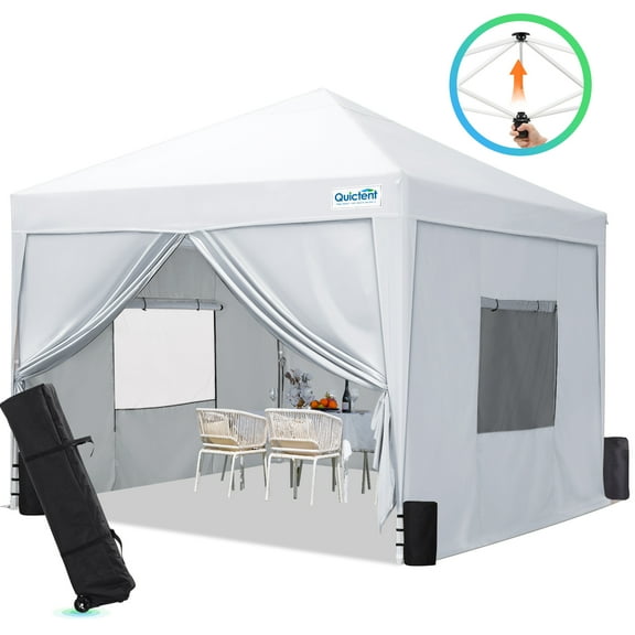 Quictent Privacy 8'x8’Pop up Canopy Tent with Sidewalls Enclosed Instant Gazebo Shelter Waterproof (White)