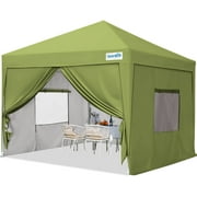 Quictent Privacy 8x8 Pop up Canopy tent Instant Folding Outdoor Canopy with Sidewalls Mesh Windows and Wheeled Bag Waterproof (Green)