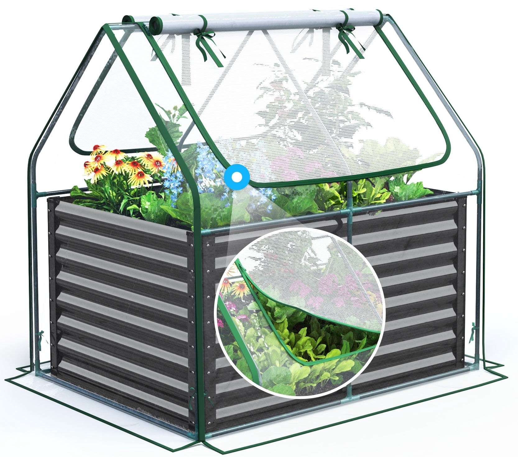 Quictent Raised Garden Bed with Cover, 4x3x2ft, Tall Metal Planter Box, Clear, 33.5 lbs