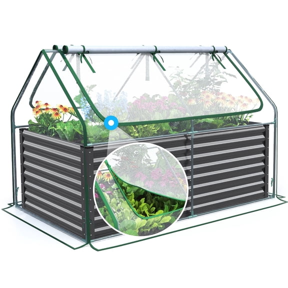 Quictent Raised Garden Bed with Cover, 6x3x2ft, Tall Metal Planter Box, Clear, 45.5 lbs