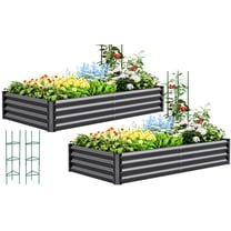 Quictent 2Pcs 6x3x1 ft Galvanized Metal Planter Box for Vegetables Bottomless for Backyard Outdoor Gardening Dark Gray