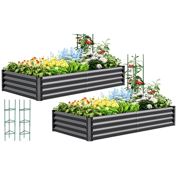 Quictent 2Pcs 6x3x1 ft Galvanized Metal Planter Box for Vegetables Bottomless for Backyard Outdoor Gardening Dark Gray