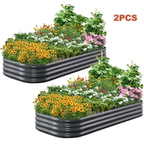 Quictent 2PCS 8x4x1ft Galvanized Raised Garden Bed Kit, Oval Large Metal Planting Box for Vegetables Outdoor Double Strengthened by Vertical Bar and Crossbar with Liner, Dark Grey