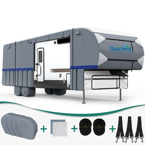 Quictent Upgraded 5th Wheel RV Cover, Extra-Thick 6-Ply Camper Cover, Fits 29 - 33Ft Motorhome -Breathable Waterproof Quick-Drying Rip-Stop Anti-UV, Grey