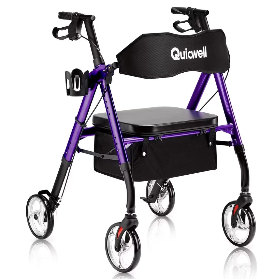 Quicwell Purple Heavy Duty Bariatric Rollator Walker with Backrest