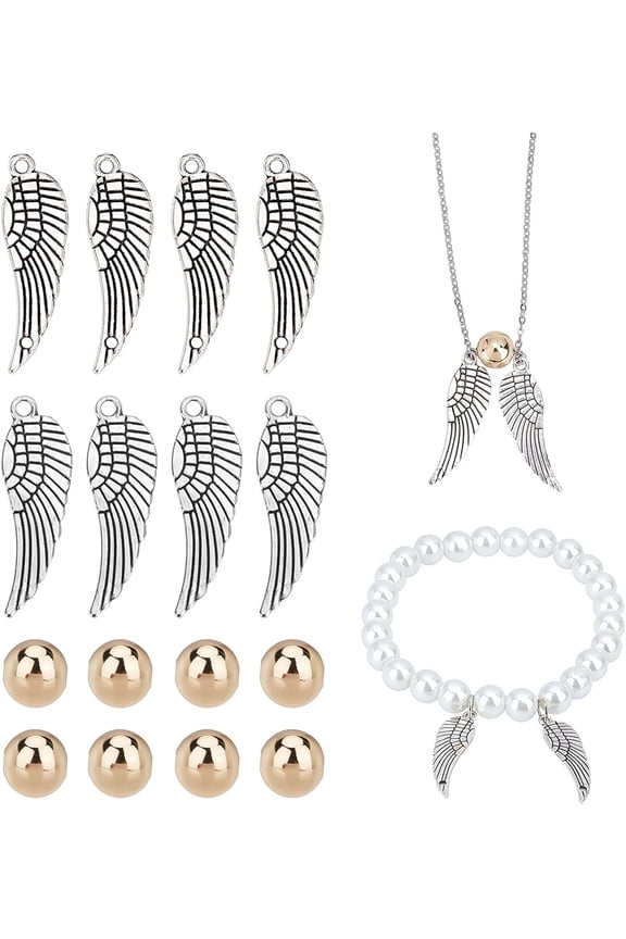 Quidditch Snitch DIY Kit Magic Theme Golden Snitch Finding Set Including 20pcs Alloy Golden Snitch Flying-Wings Pendant 20pcs Links and 20pcs 8mm Brass Beads for DIY Jewelry Making DIY