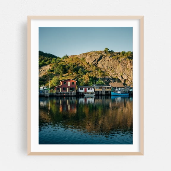 Quidi Vidi Harbour, St. John's - St. John's Newfoundland and Labrador Canada Photography Harbor Coastal Boat Scenic Rustic Rural Oak Framed Wall Art Print 9 x 12 inches