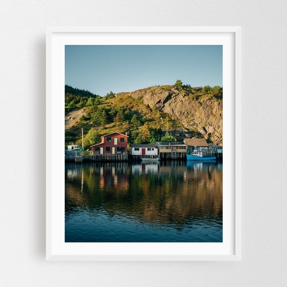 Quidi Vidi Harbour, St. John's - St. John's Newfoundland and Labrador Canada Photography Harbor Coastal Boat Scenic Rustic Rural White Framed Wall Art Print 6 x 8 inches