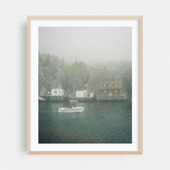 Quidi Vidi in Fog 01 - St. John's Newfoundland and Labrador Canada Photography Oak Framed Wall Art Print 16 x 20 inches