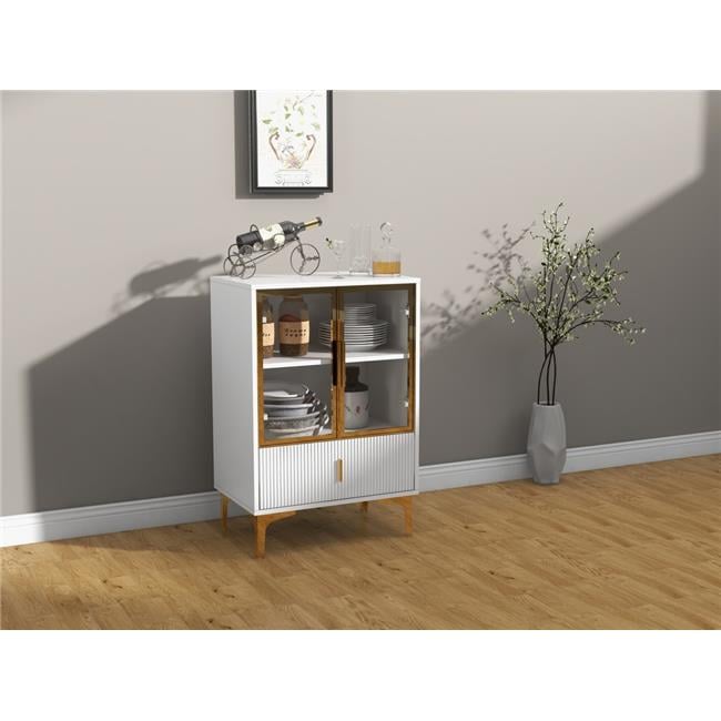 Quienton Wine Cabinet with Doors and Drawers, Platinum Glass Wine Rack ...