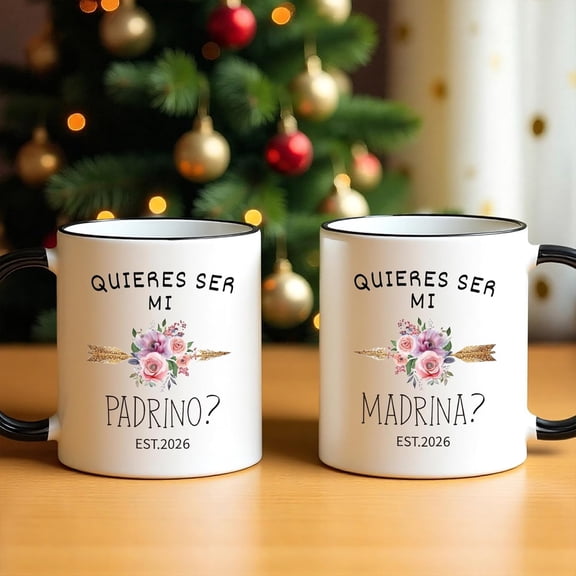 Quieres Ser Mi Madrina - Madrina y Padrino Proposal Gift -11oz Coffee Mug Set, Godparent Proposal Box for Baptism or First Communion, Quieren Ser Mis Padrinos de Bautizo -26