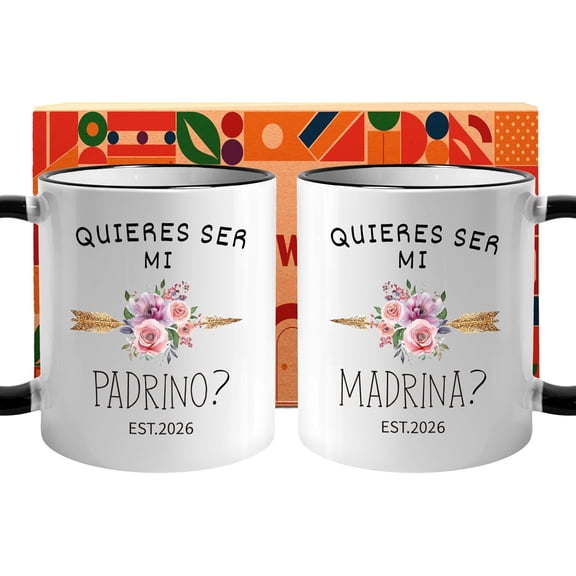 Quieres Ser Mi Madrina - Madrina y Padrino Proposal Gift -11oz Coffee Mug Set, Godparent Proposal Box for Baptism or First Communion, Quieren Ser Mis Padrinos de Bautizo -26