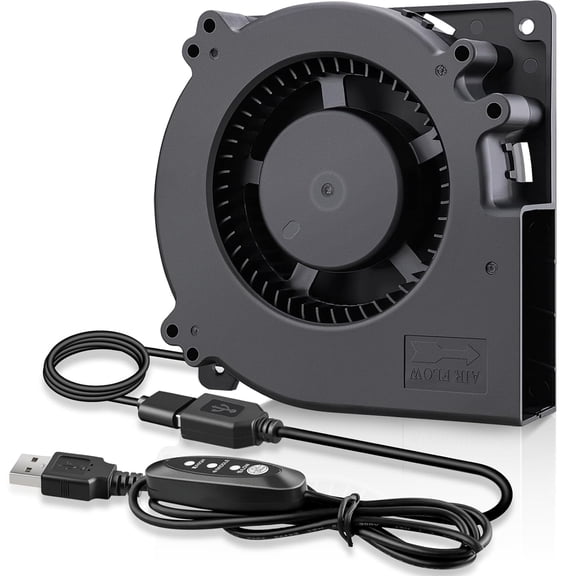 Quiet 120 blow dryer with 3 speed control, 5 squirrel cage blower, brushless centrifugal fan, for receiver modem cabinet cooling