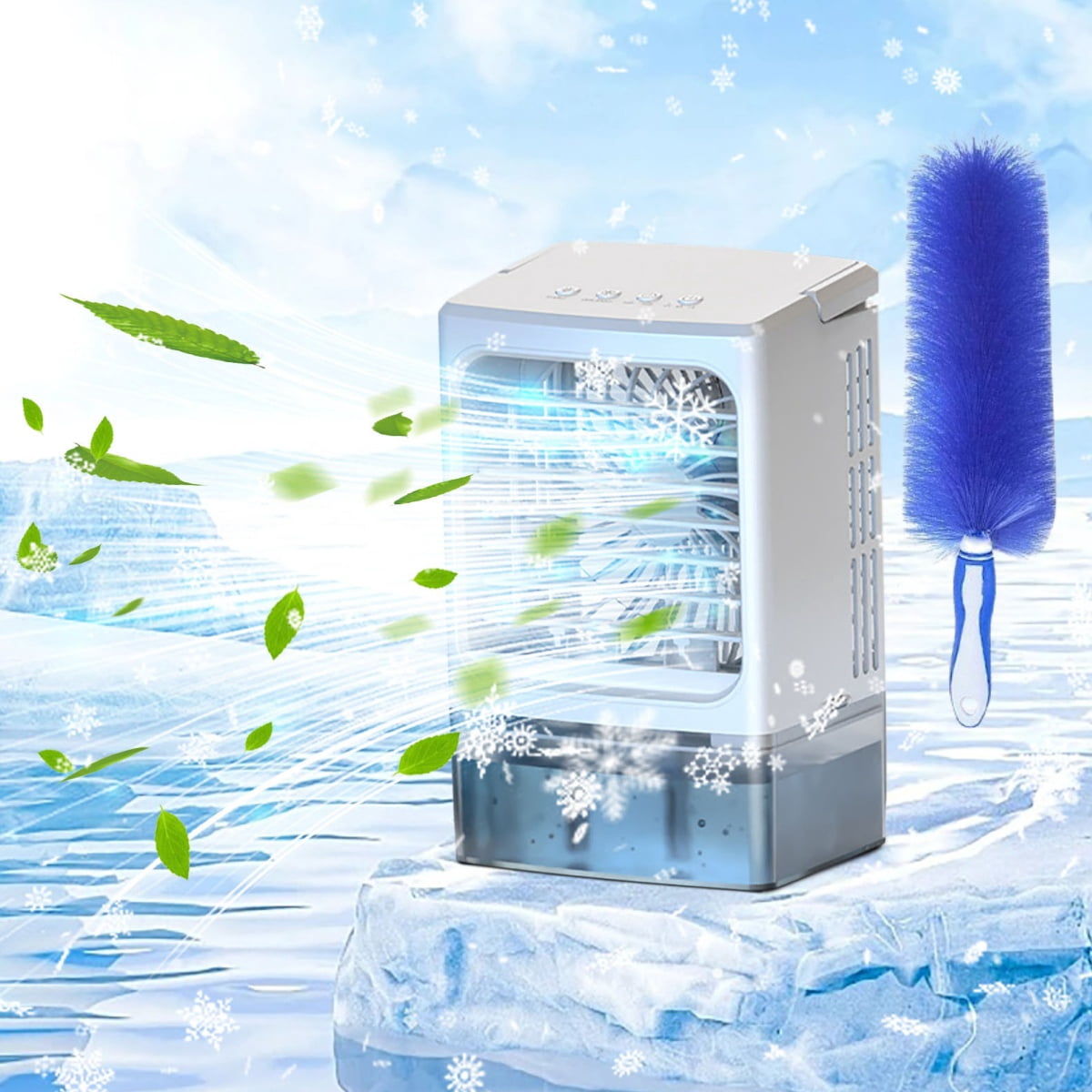 Quiet 3-In-1 Desktop Air Cooler Fan With Ice Sensing Technology - Large Blade Usb-Powered Cooling System With Adjustable 3-Speed, Water Mist Humidifier & Colorful Led Lights For Home Office Use