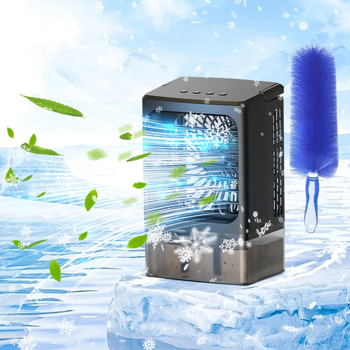 Quiet 3-In-1 Desktop Air Cooler Fan With Ice Sensing Technology - Large Blade Usb-Powered Cooling System With Adjustable 3-Speed, Water Mist Humidifier & Colorful Led Lights For Home Office Use