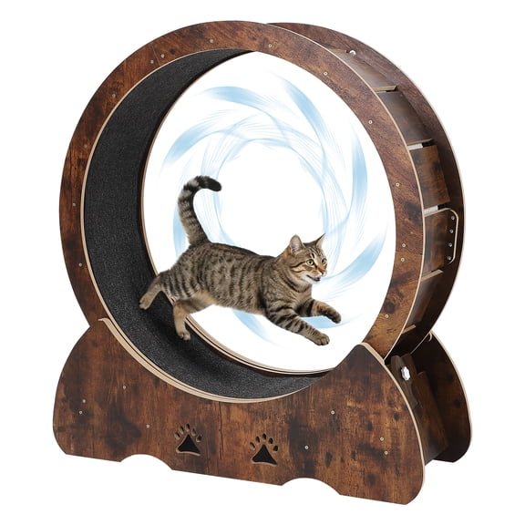 Quiet 35.4" Cat Treadmill – Wooden Exercise Wheel with Soft Carpeted Runway, Removable Washable Track, Supports Indoor Kitty Running & Daily Exercise