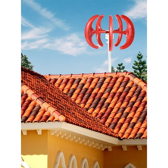 Quiet 400W Wind Generator Set, 12/24V Vertical Axis Turbine, Complete Kit with Controller for Cabins(Red)