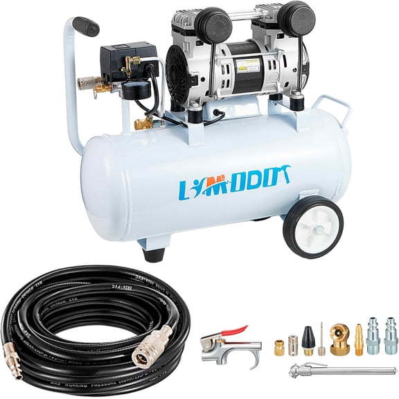 Quiet Air Compressor, Only 68dB, 5 Gallon Steel Tank, 2.8CFM @ 90PSI, Oil-Free, Electric Air Compressor Perfect for Woodwork Nailing, Garage, Car, Pneumatic Tool, Includes 11 Accessories