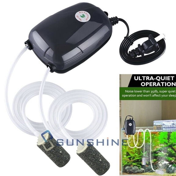 Quiet Aquarium Air Pump Fish Tank Twin Outlet Valve with Bubble Stone&6.5ft Tube