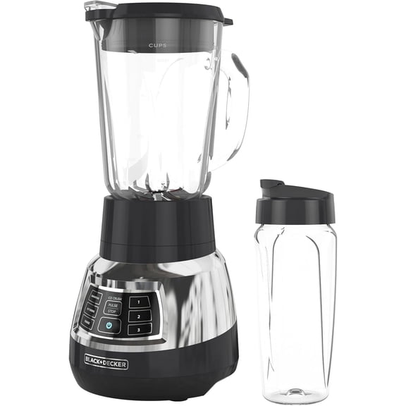 Quiet Blender with 6-Cup Cyclone Glass Jar, 3 Speeds + Functions & Serrated Blade Technology for Faster Blending, Pulse Button and 24-oz Personal 900W