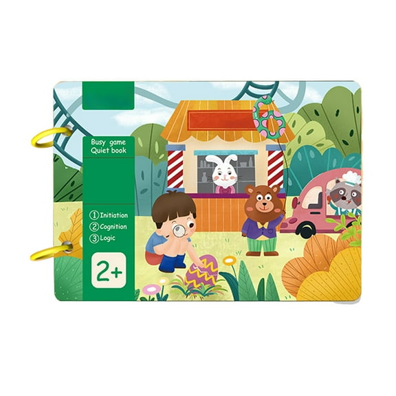 Quiet Book for Early Learning - Interactive Pasting with Alphabet & Numbers, Animal Habitat Patterns, Ring-Bound Paper Book, 250 g