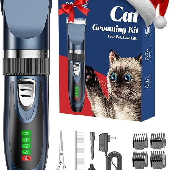 Quiet Cat Clippers for Matted & Long Hair, 2-Speed Cordless Pet Shaver Grooming Kit for Cats, Small Dogs & Animals