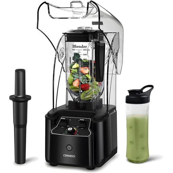Quiet Commercial Blender with Soundproof Shield, 2200 Watt Professional Blenders for Kitchen with 80oz Jar and Self-Cleaning, High-Speed Blenders K90 Black