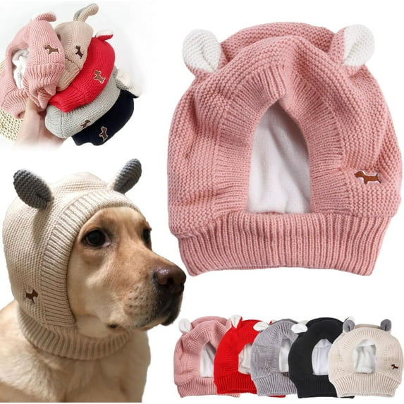 Quiet Ears, Dog Quiet Ears, Quiet Ears for Dogs, Quiet Ears for Small Dogs, Medium Large Dogs, Dog Ear Muffs Noise Protection, Winter Dog Hat & Ear Muffs, Warm Knitted Hat for Dogs (Pink)