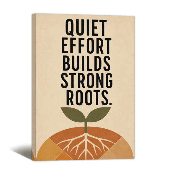 Quiet Effort Builds Roots Canvas Wall Art Motivational Quote Picture Print, with Geometric Figure Artwork Positive Retro Painting for Home Living Room Bedroom Office Decor