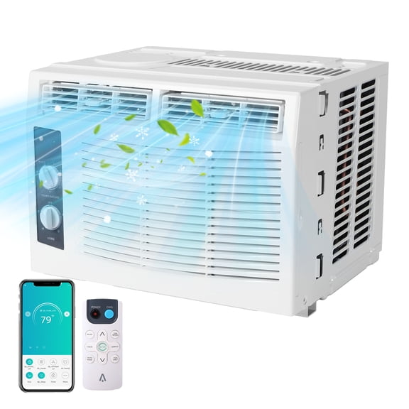 Quiet & Energy Efficient Window Air Conditioner 5000 BTU – Easy Install Kit – 2 Speeds – 2-Way Air Stream – Mechanical Controls & Remote – Cools up to 150 Sq.Ft – Bedroom, Office, Dorm – White