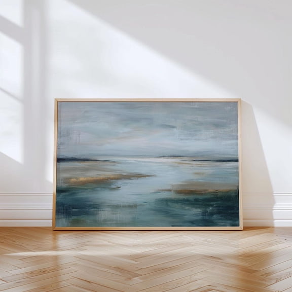 Quiet Estuary Soft Coastal Wall Art Blue Beige Minimalist Home Decor Unframed Paper Print