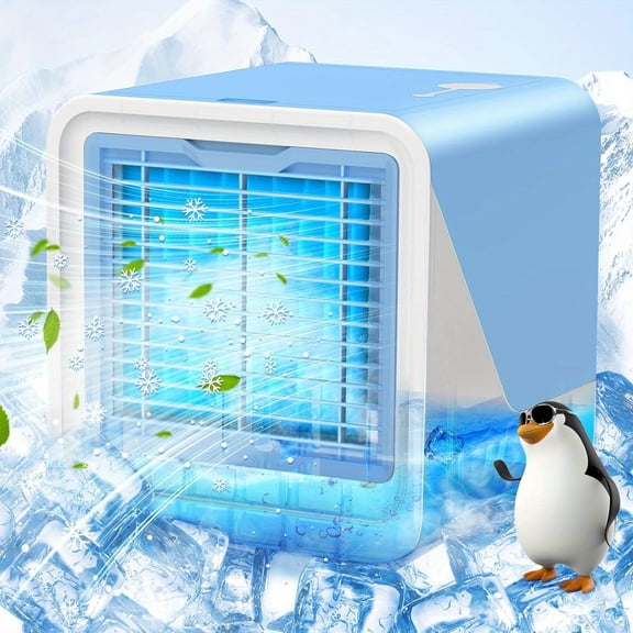 Quiet and Fast Cooling Portable Air Conditioner Fan, 3 Speeds, Replaceable Filter and Humidifier, Blowing Cooling Fan of Cool Air, Led Evaporative Air Cooler for Room, Camping and Office