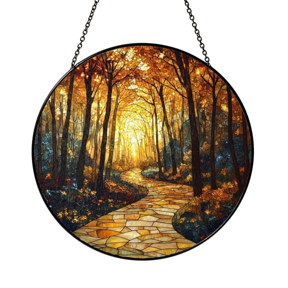 Quiet Forest Path Stained Glass Window Decor, Spiritual Nature Suncatcher