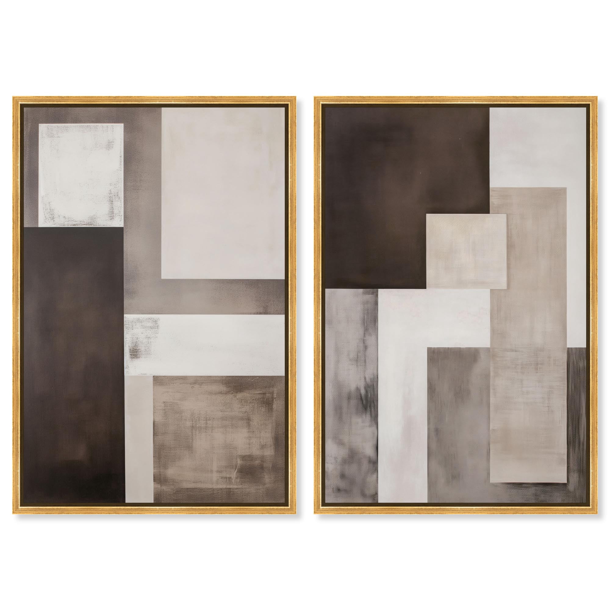 Quiet Geometries Set Canvas Print Brown Wall Art Set by Art Remedy, Gold Frame, 20 x 30