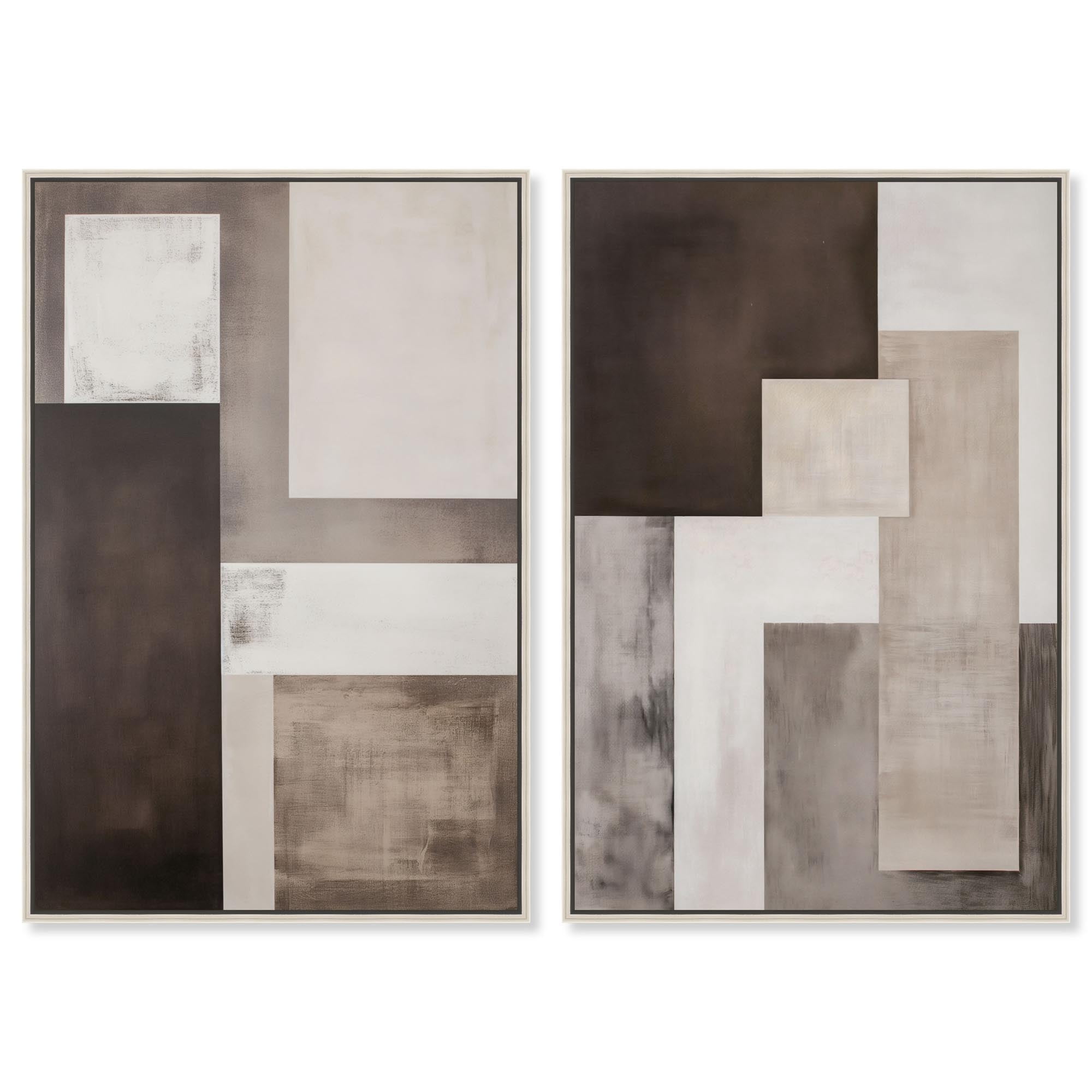 Quiet Geometries Set Canvas Print Brown Wall Art Set by Art Remedy, Silver Frame, 24 x 36