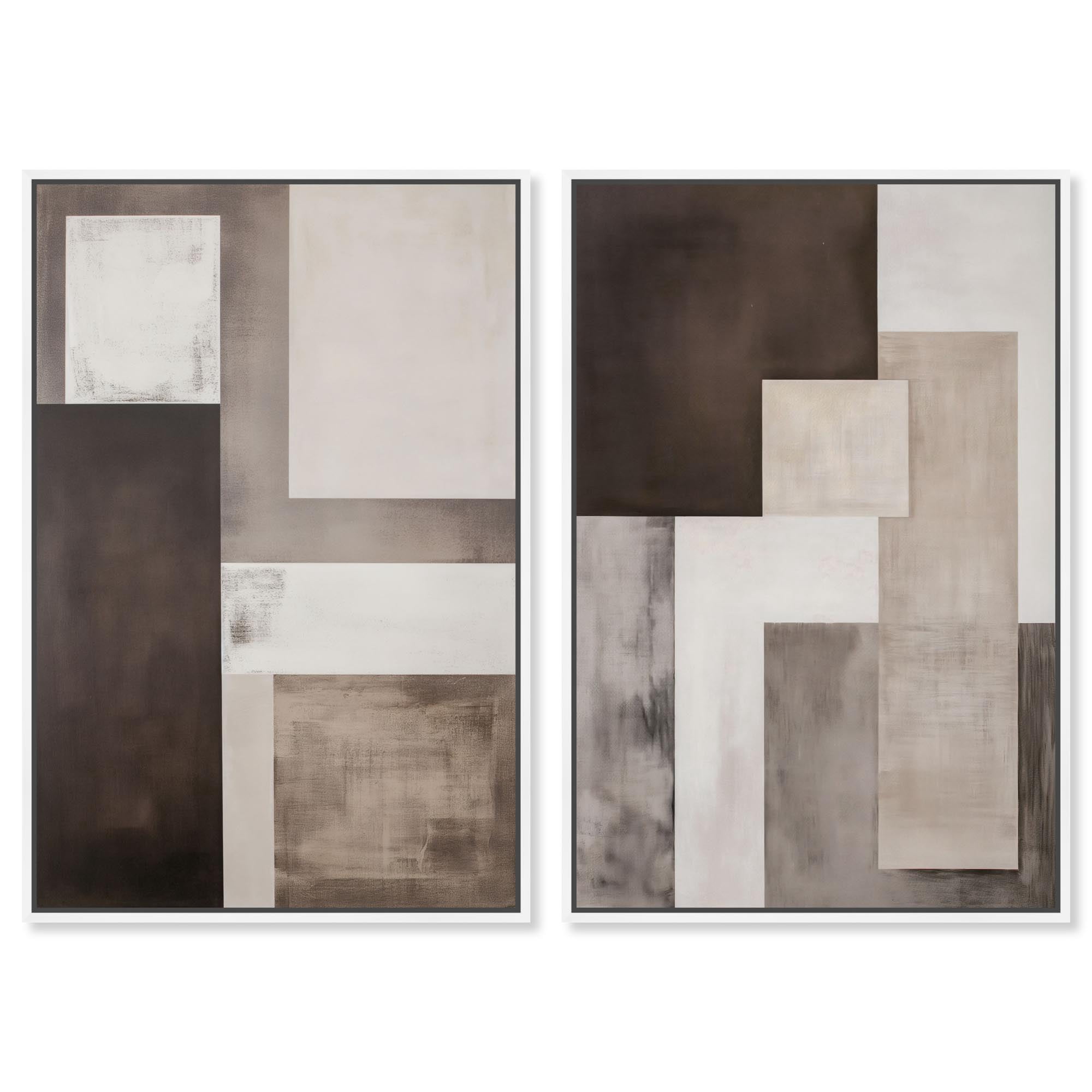 Quiet Geometries Set Canvas Print Brown Wall Art Set by Art Remedy, White Frame, 24 x 36
