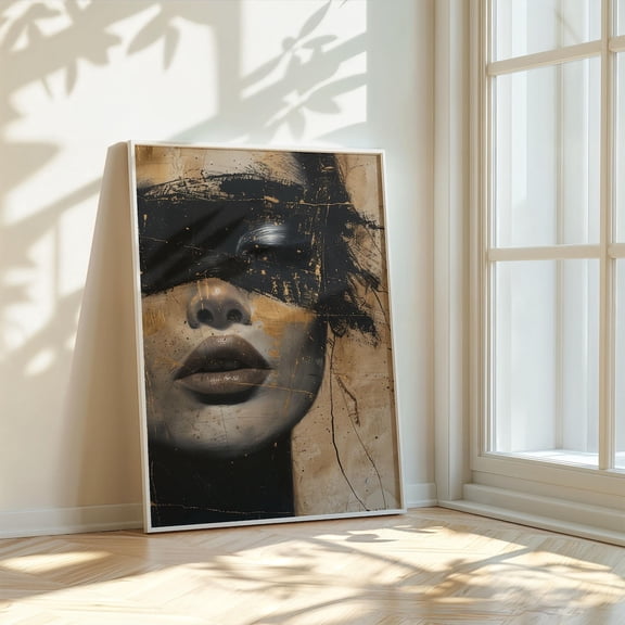 Quiet In Gold Female Portrait Wall Art Home Decor Unframed Paper Print