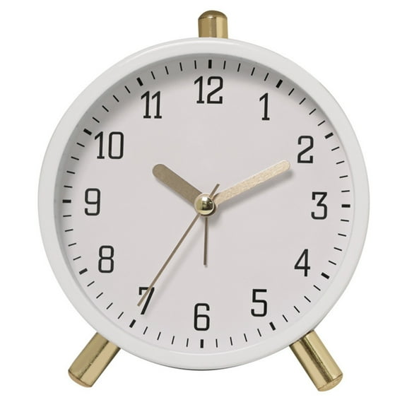Quiet Mechanism Round Analog Alarm Clock with Soft Night Light for Easy Time Checking Metal Table Clock Operated