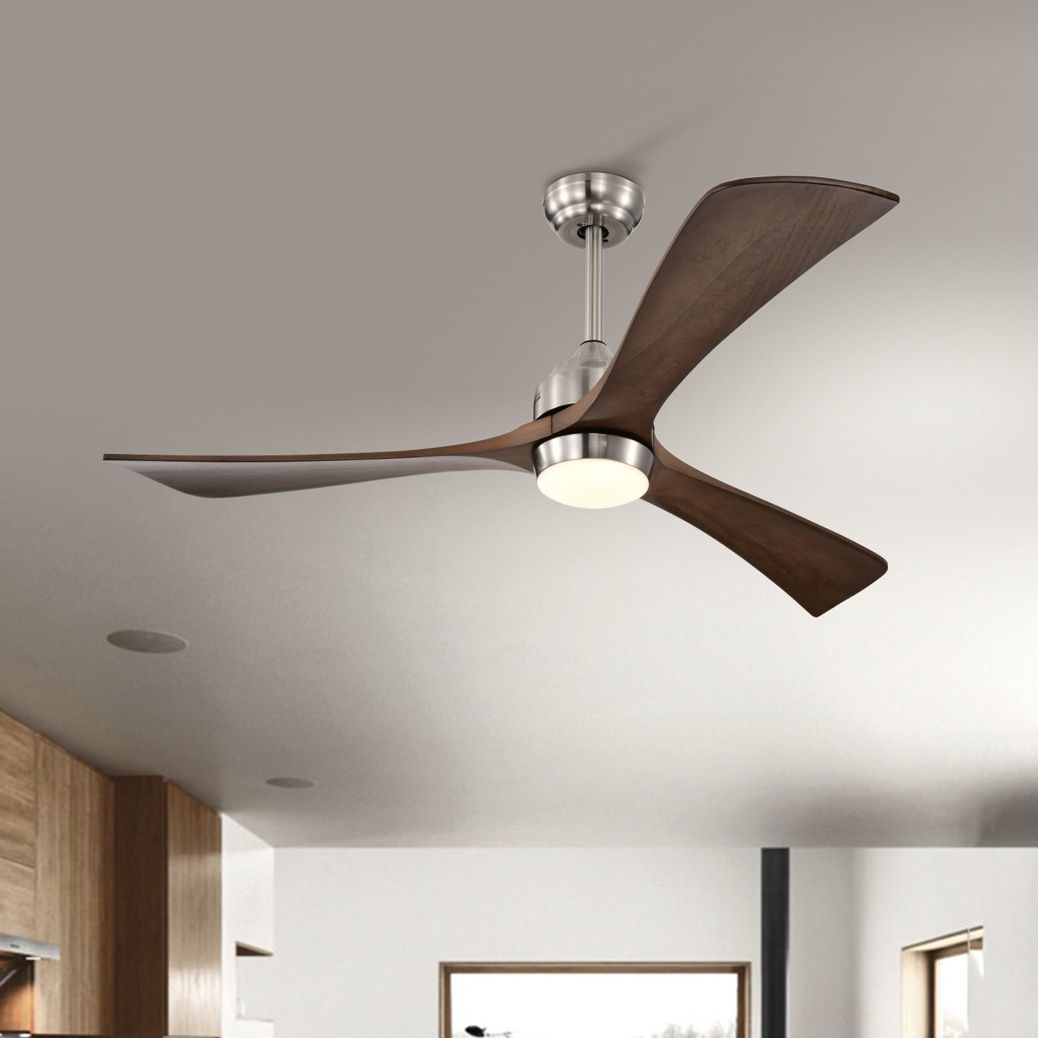 Quiet Modern Stain Nickel + Walnut Design 52” Remote Control Ceiling