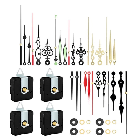 Quiet Operate Clock Replacement Parts Kits with 10 Pairs Hands Set Precisions 4Pcs Quartzs Movement Shaft Length 18/20mm