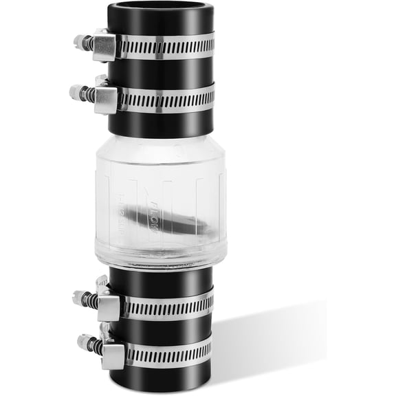 Quiet PVC Check Valve 1-1/2 Inch Sump Pump Check Valve with Buna-N Couplings With Spring Loaded Flapper Fit 1-1/2″ Class 40 Pipe With Stainless Clamps